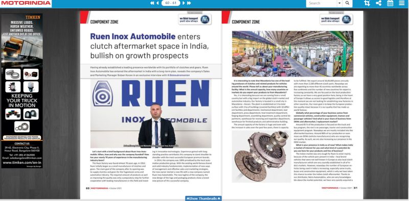 Ruen on the head page of MOTORINDIA Magazine !